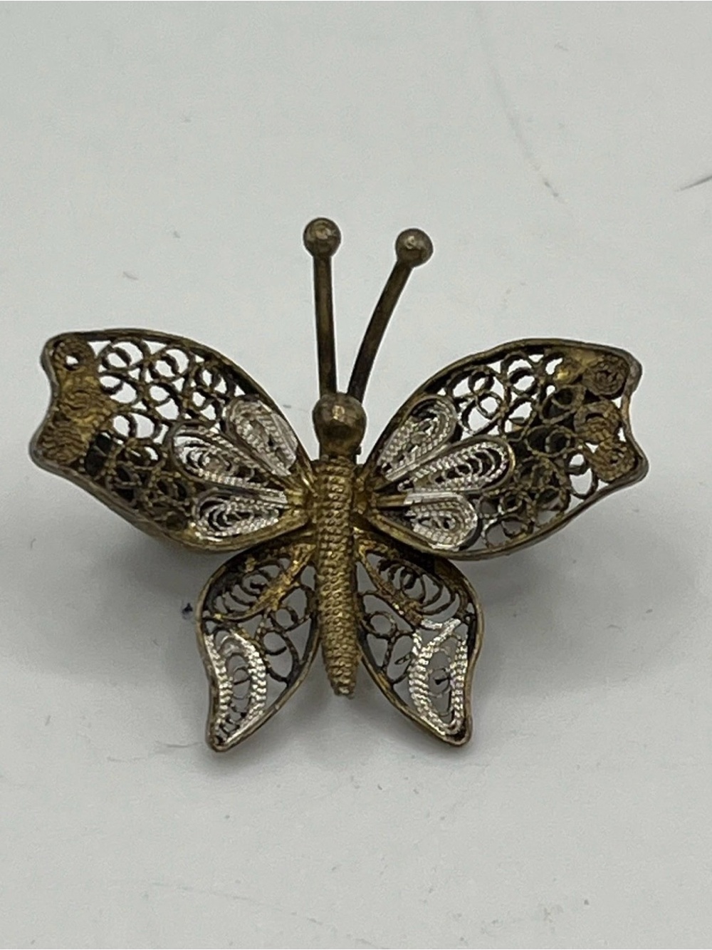 VTG 800 Silver Czech Enamel Filigree Butterfly Brooch Signed